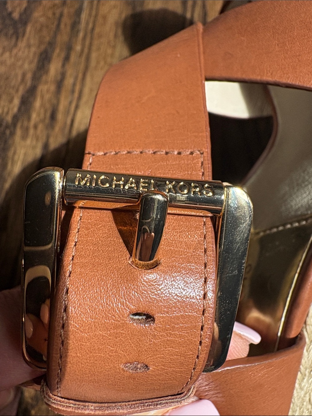 Michael Kors Celia Brown Leather Espadrille Wedge Sandals Size 7M - Picture 6 of 7